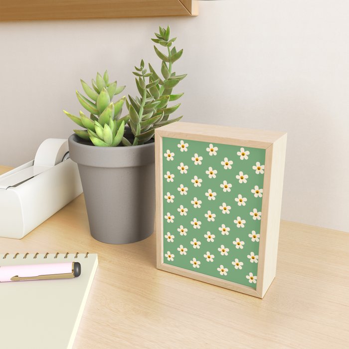 Retro Happy Daisy Flower in Green Mini Art Print Gallery Image 2