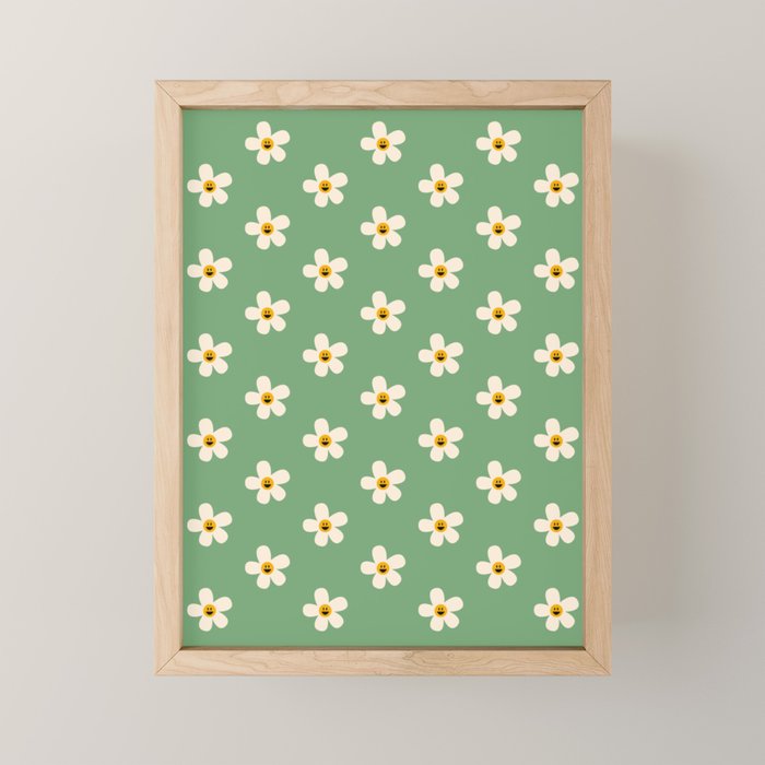 Retro Happy Daisy Flower in Green Mini Art Print Gallery Image 1