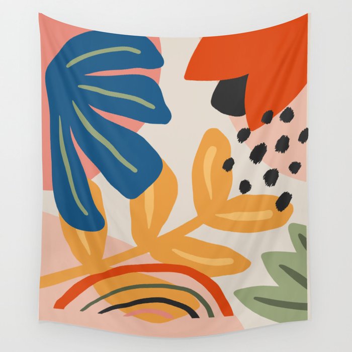 Flower Market Madrid, Abstract Retro Floral Print Wall Tapestry Gallery Image 1