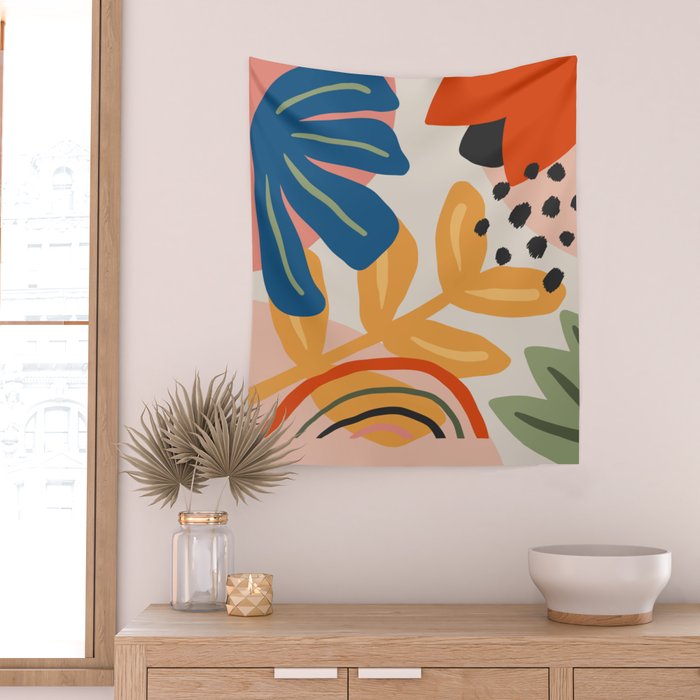 Flower Market Madrid, Abstract Retro Floral Print Wall Tapestry Gallery Image 2