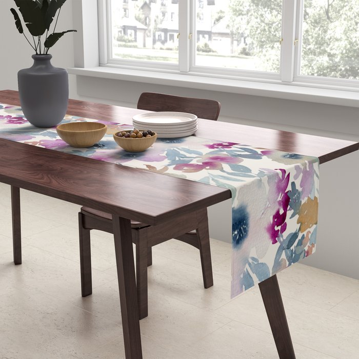 Abby Watercolor Florals Table Runner Gallery Image 2