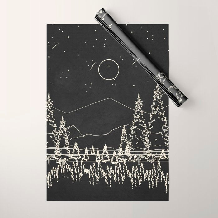 Night Forest Linescape Wrapping Paper Gallery Image 1