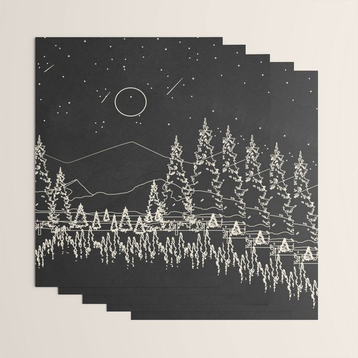 Night Forest Linescape Wrapping Paper Gallery Image 3