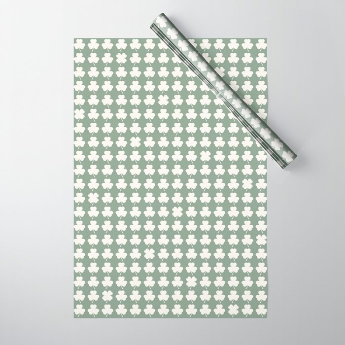 Clovers XXXVII Sage Green Botanical Pattern Wrapping Paper Gallery Image 1