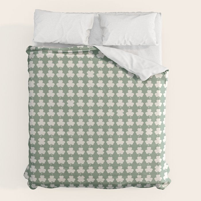 Clovers XXXVII Sage Green Botanical Pattern Duvet Cover Gallery Image 2