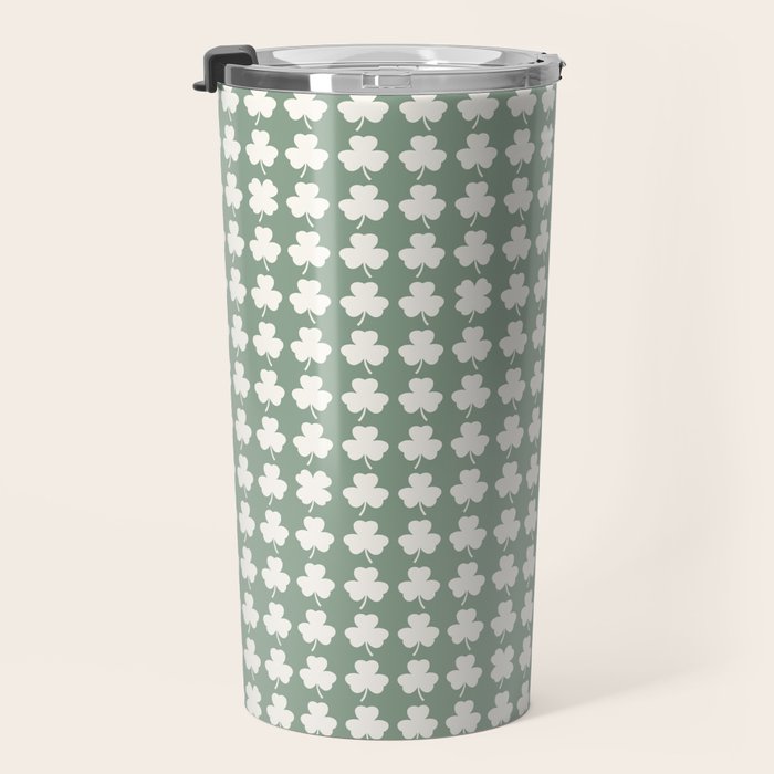 Clovers XXXVII Sage Green Botanical Pattern Travel Mug Gallery Image 3