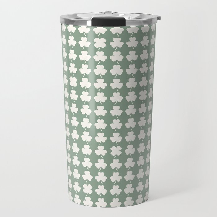 Clovers XXXVII Sage Green Botanical Pattern Travel Mug Gallery Image 1