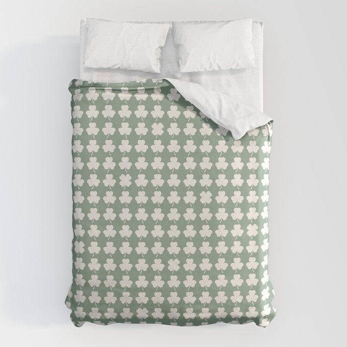 Clovers XXXVII Sage Green Botanical Pattern Duvet Cover Gallery Image 6