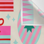 Retro Geometric Christmas Gift pattern on Cream Wall Tapestry Gallery Image 3