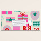 Retro Geometric Christmas Gift pattern on Cream Desk Mat Gallery Image 1