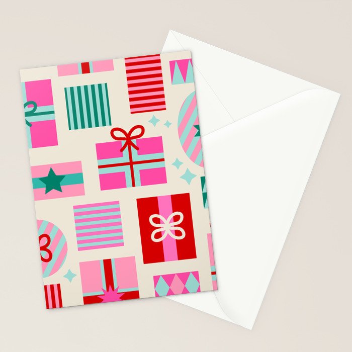 Retro Geometric Christmas Gift pattern on Cream Stationery Card Gallery Image 2