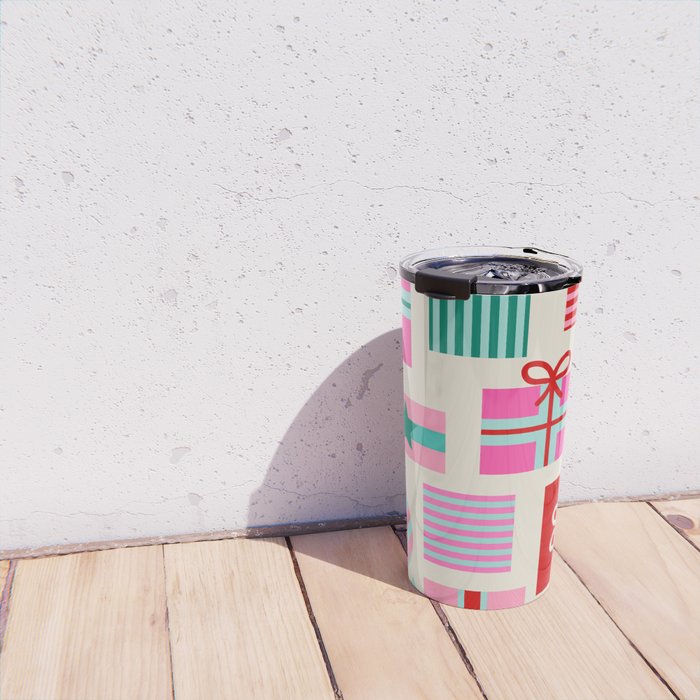 Retro Geometric Christmas Gift pattern on Cream Travel Mug Gallery Image 4