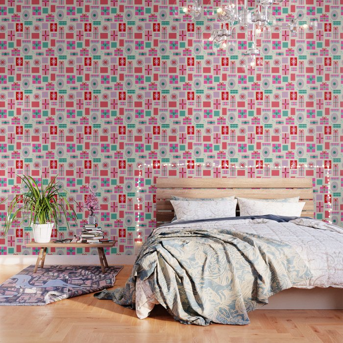 Retro Geometric Christmas Gift pattern on Cream Wallpaper Gallery Image 3