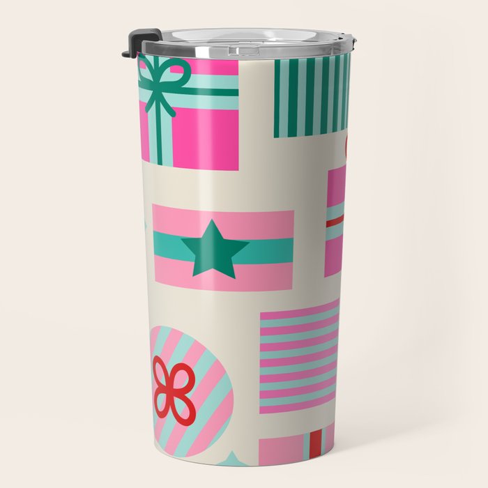 Retro Geometric Christmas Gift pattern on Cream Travel Mug Gallery Image 3
