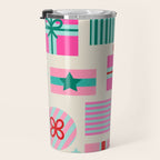Retro Geometric Christmas Gift pattern on Cream Travel Mug Gallery Image 3