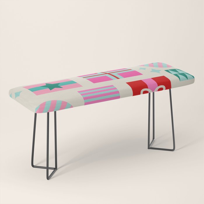 Retro Geometric Christmas Gift pattern on Cream Bench Gallery Image 1