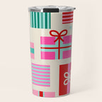 Retro Geometric Christmas Gift pattern on Cream Travel Mug Gallery Image 1