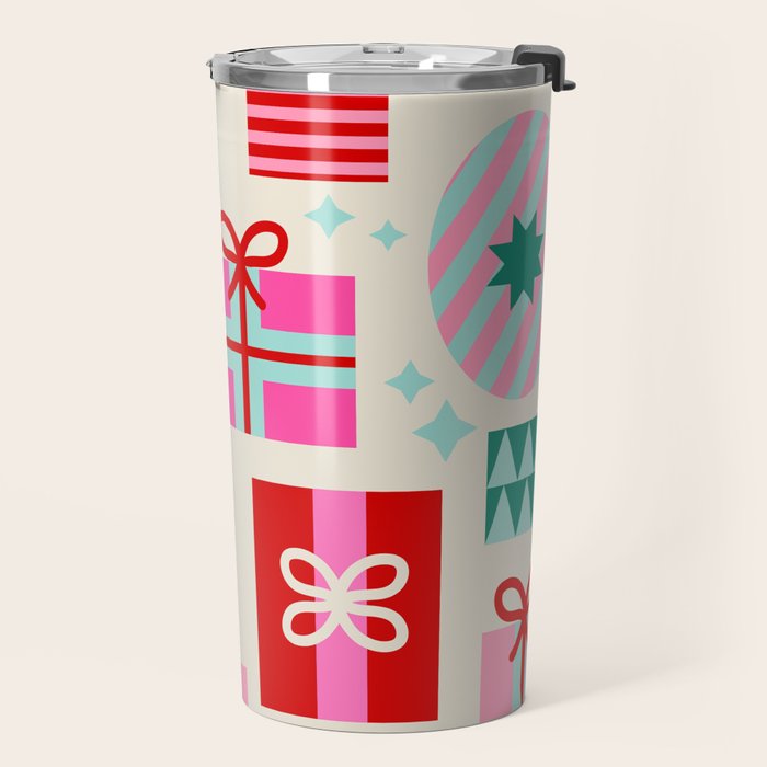 Retro Geometric Christmas Gift pattern on Cream Travel Mug Gallery Image 2