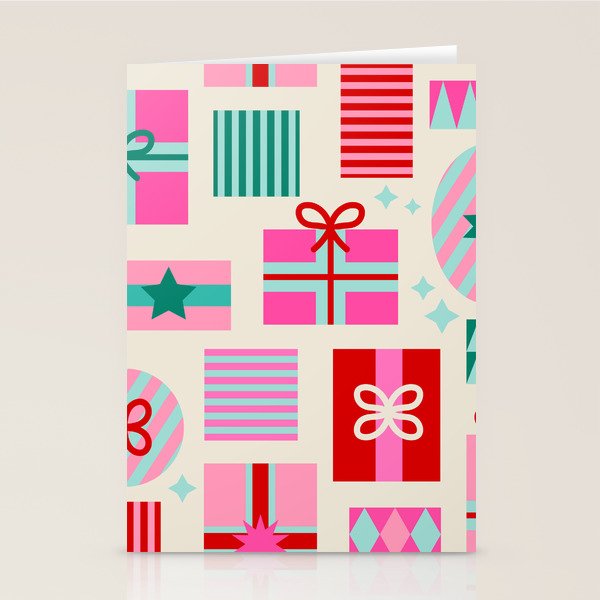 Retro Geometric Christmas Gift pattern on Cream Stationery Card Gallery Image 2