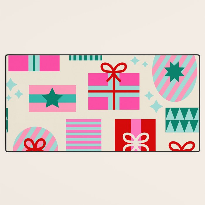 Retro Geometric Christmas Gift pattern on Cream Desk Mat Gallery Image 3