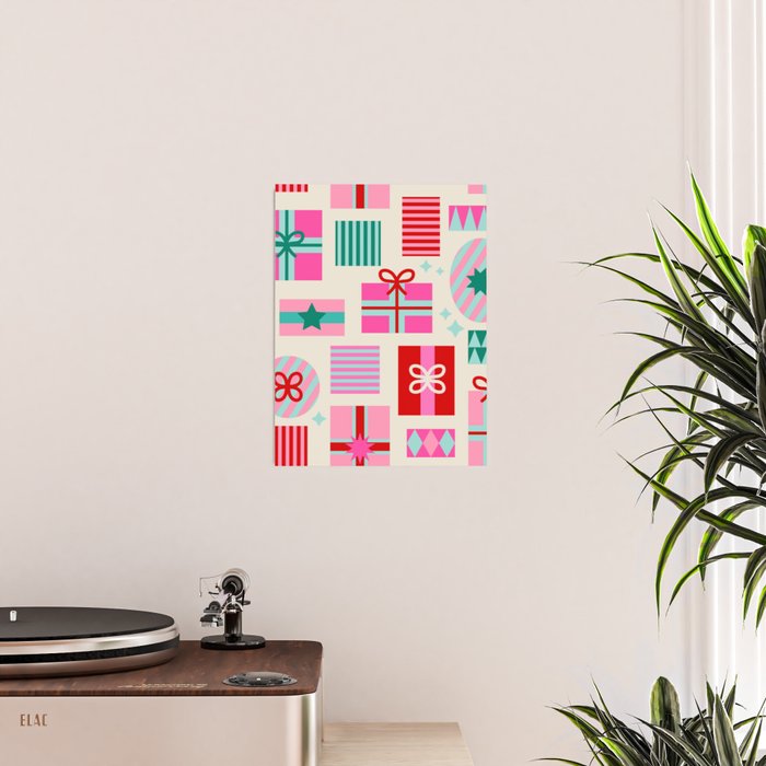 Retro Geometric Christmas Gift pattern on Cream Poster Gallery Image 2