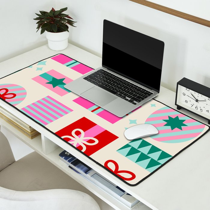 Retro Geometric Christmas Gift pattern on Cream Desk Mat Gallery Image 2