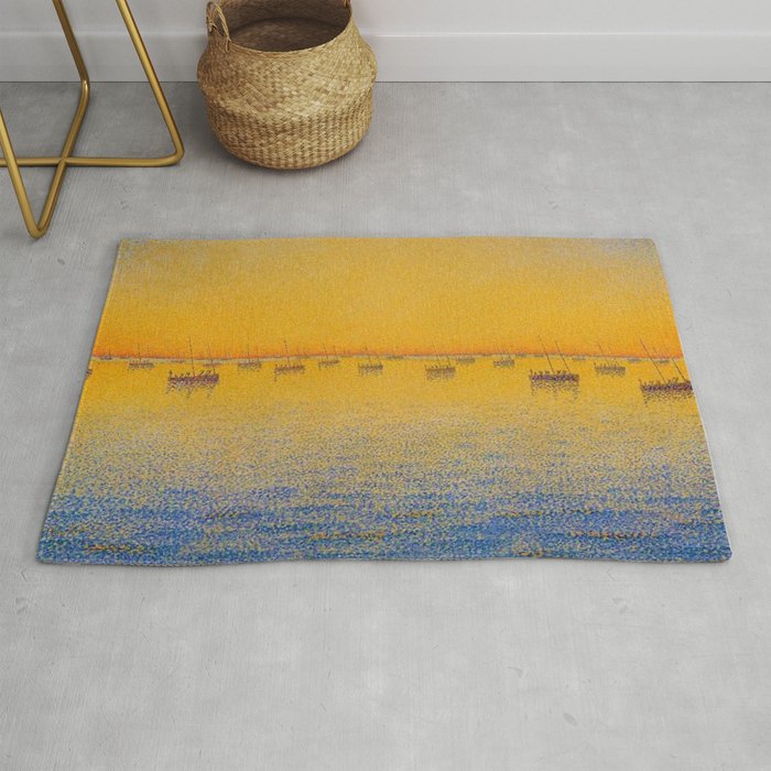 Classical Masterpiece 'Setting Sun and Boats' by Paul Signac Rug Gallery Image 1