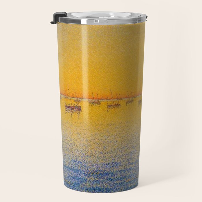Classical Masterpiece 'Setting Sun and Boats' by Paul Signac Travel Mug Gallery Image 3