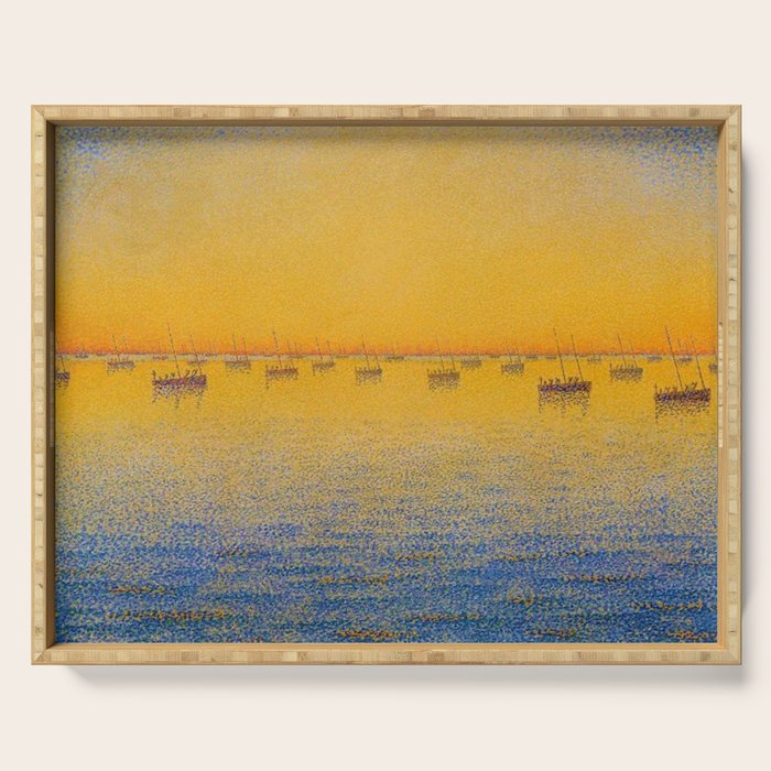 Classical Masterpiece 'Setting Sun and Boats' by Paul Signac Serving Tray Gallery Image 1