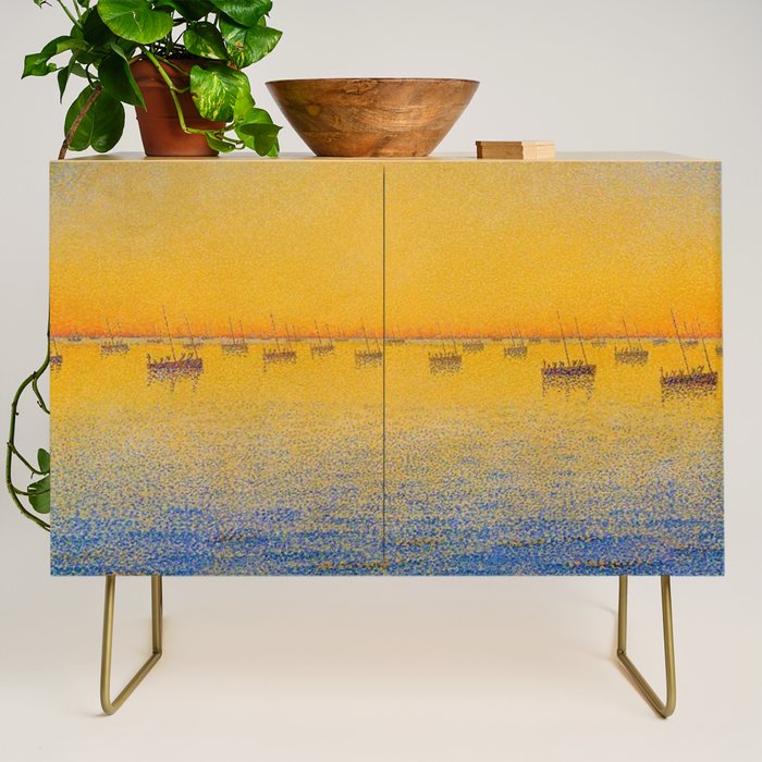 Classical Masterpiece 'Setting Sun and Boats' by Paul Signac Credenza Gallery Image 1