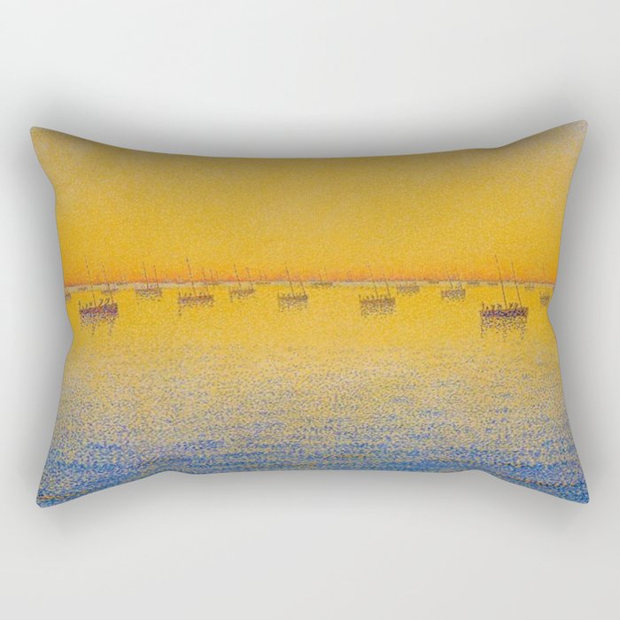 Classical Masterpiece 'Setting Sun and Boats' by Paul Signac Rectangular Pillow Gallery Image 1