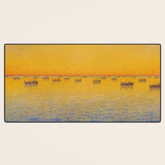 Classical Masterpiece 'Setting Sun and Boats' by Paul Signac Desk Mat Gallery Image 3