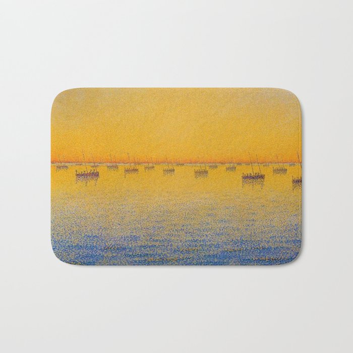 Classical Masterpiece 'Setting Sun and Boats' by Paul Signac Bath Mat Gallery Image 1