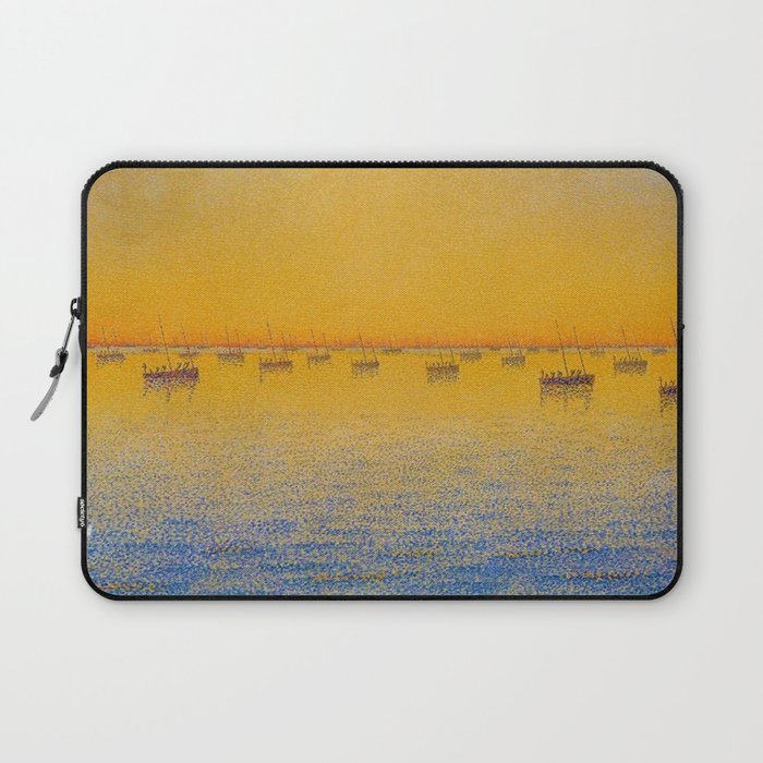Classical Masterpiece 'Setting Sun and Boats' by Paul Signac Laptop Sleeve Gallery Image 1