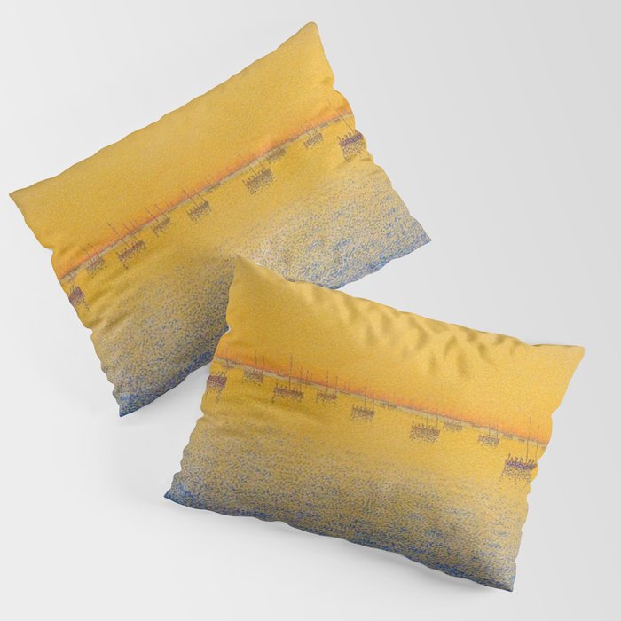 Classical Masterpiece 'Setting Sun and Boats' by Paul Signac Pillow Sham Gallery Image 3