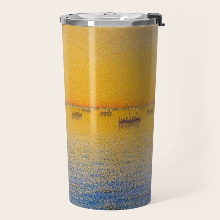 Classical Masterpiece 'Setting Sun and Boats' by Paul Signac Travel Mug Gallery Image 2