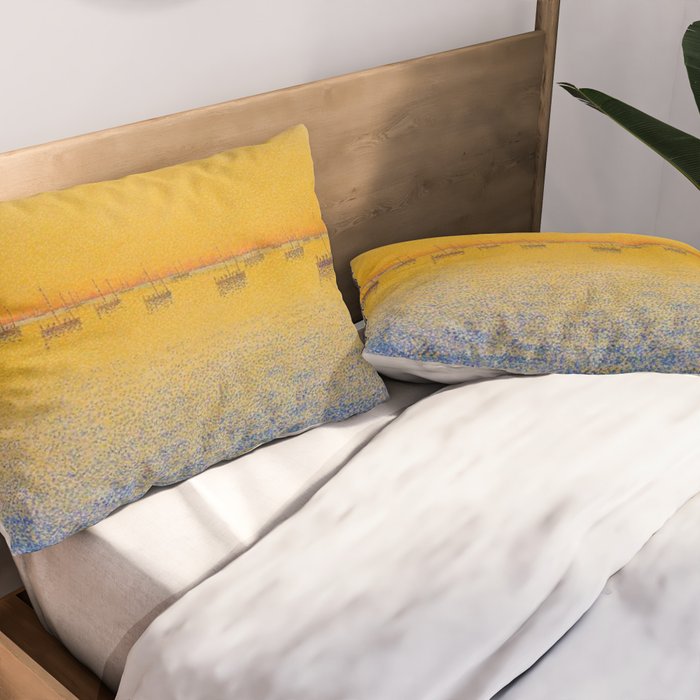 Classical Masterpiece 'Setting Sun and Boats' by Paul Signac Pillow Sham Gallery Image 2