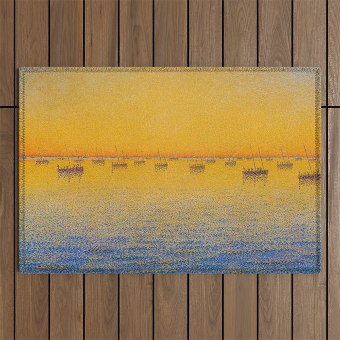 Classical Masterpiece 'Setting Sun and Boats' by Paul Signac Outdoor Rug Gallery Image 1