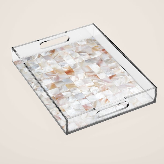 Mother of Pearl, Exotic Tiles Photography, Neutral Minimal Geometrical Graphic Design Acrylic Tray Gallery Image 1
