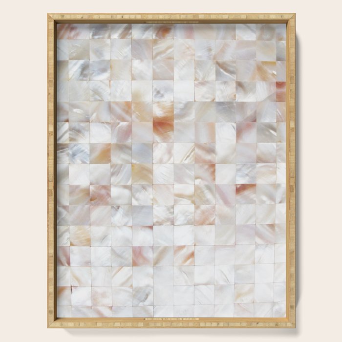 Mother of Pearl, Exotic Tiles Photography, Neutral Minimal Geometrical Graphic Design Serving Tray Gallery Image 1