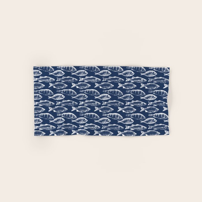 Fish // Navy Blue Bath Towel Gallery Image 1