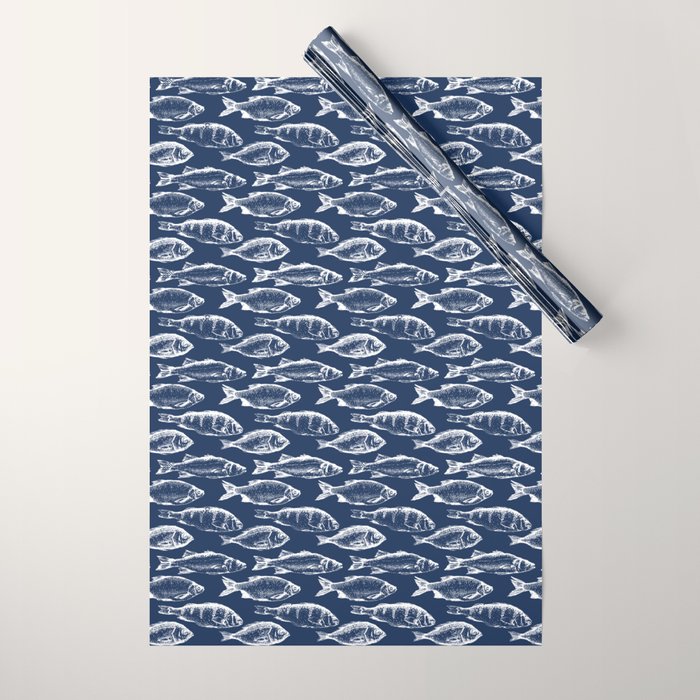 Fish // Navy Blue Wrapping Paper Gallery Image 1