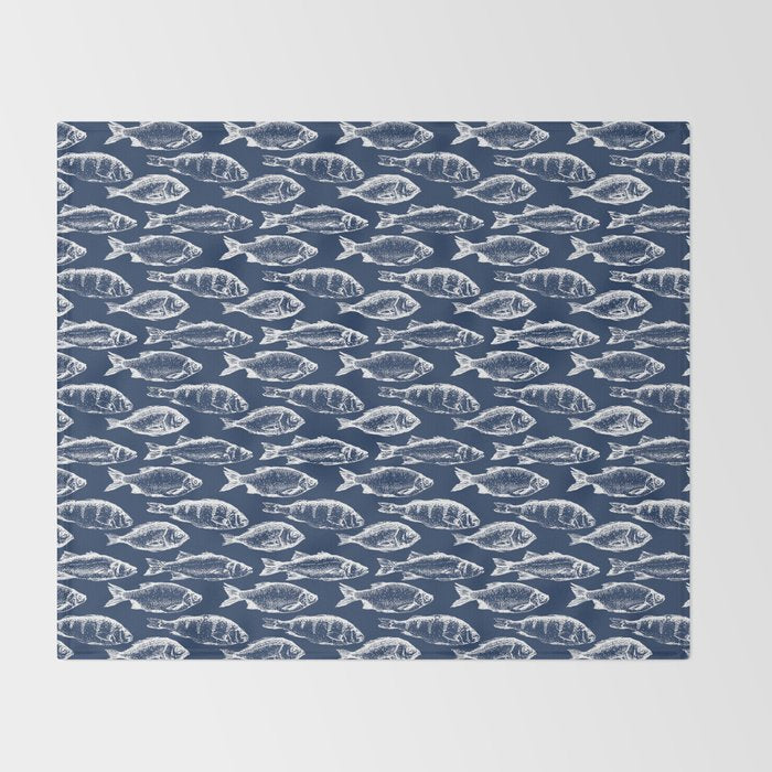 Fish // Navy Blue Throw Blanket Gallery Image 2