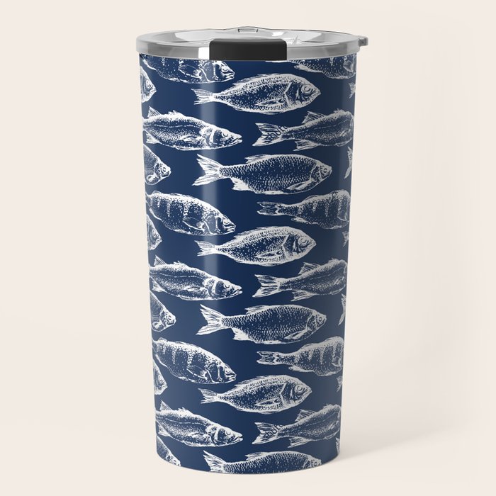Fish // Navy Blue Travel Mug Gallery Image 1