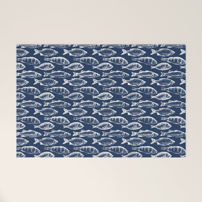 Fish // Navy Blue Welcome Mat Gallery Image 1