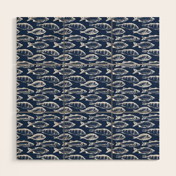 Fish // Navy Blue Wood Wall Art Gallery Image 1