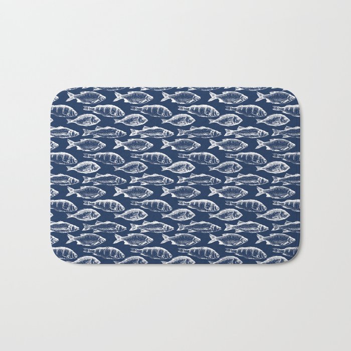 Fish // Navy Blue Bath Mat Gallery Image 1
