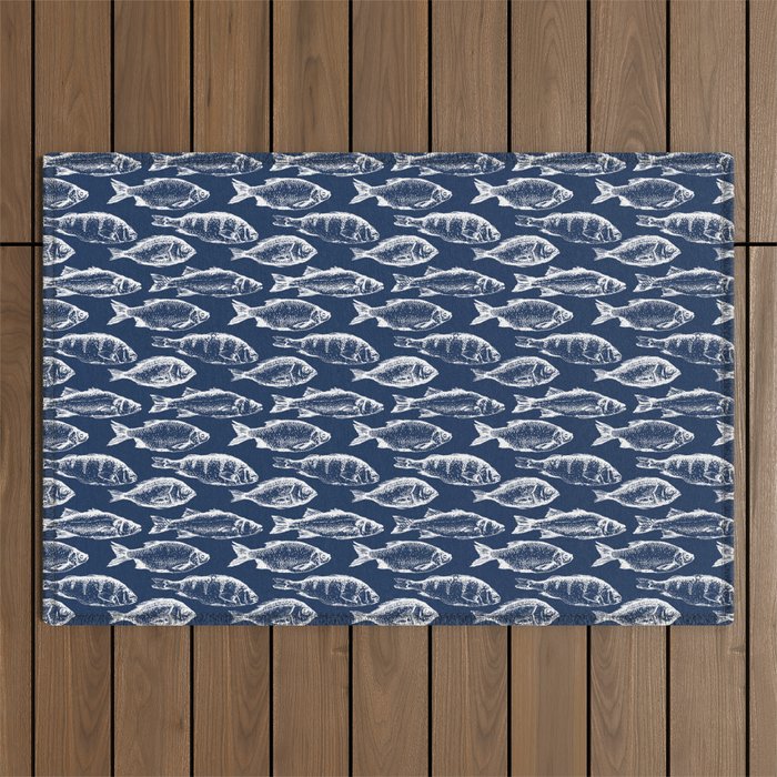 Fish // Navy Blue Outdoor Rug Gallery Image 1