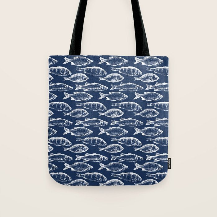 Fish // Navy Blue Tote Bag Gallery Image 1