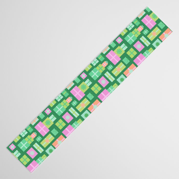Retro Christmas Presents - Multi on Green Table Runner Gallery Image 3